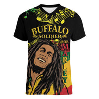 Legend Bob Buffalo Soldier Women V-Neck T-Shirt American Heroes Reggae Style - Wonder Print Shop