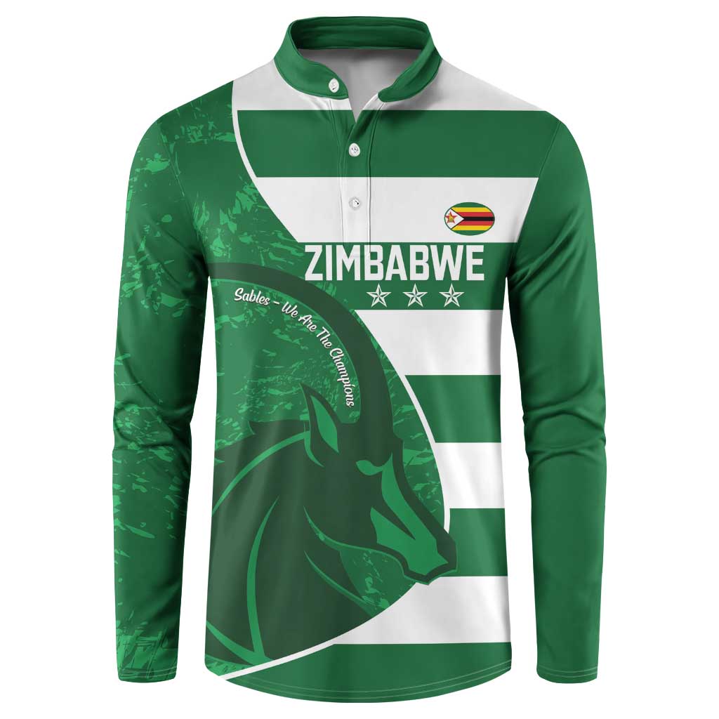 Zimbabwe Rugby Custom Button Sweatshirt Sables 3rd Champions Proud - Wonder Print Shop