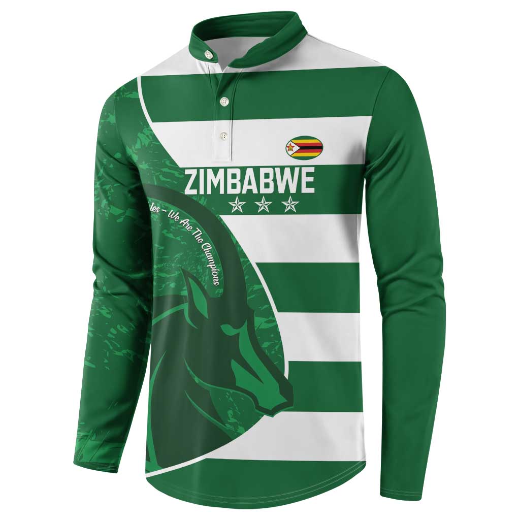 Zimbabwe Rugby Custom Button Sweatshirt Sables 3rd Champions Proud - Wonder Print Shop