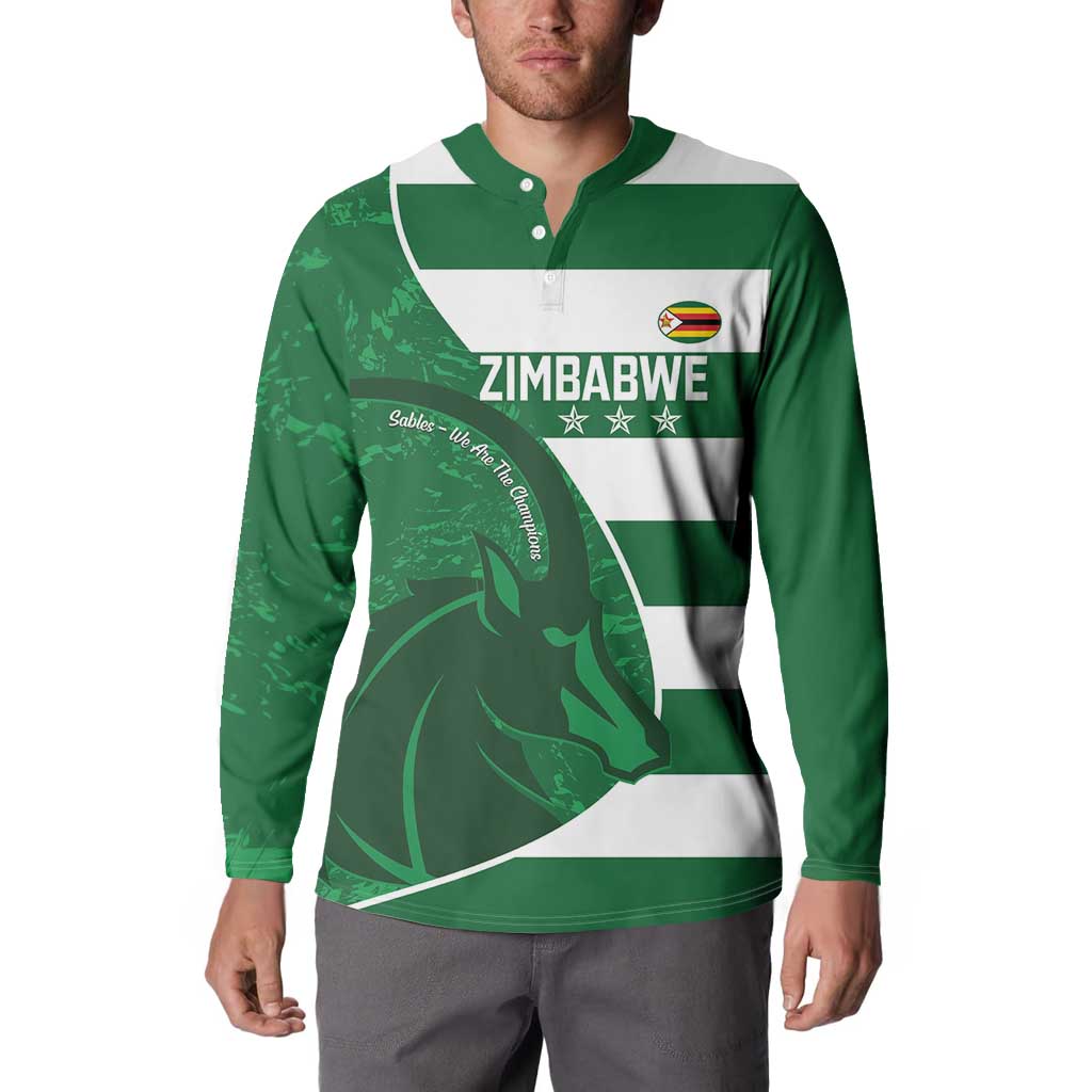Zimbabwe Rugby Custom Button Sweatshirt Sables 3rd Champions Proud - Wonder Print Shop