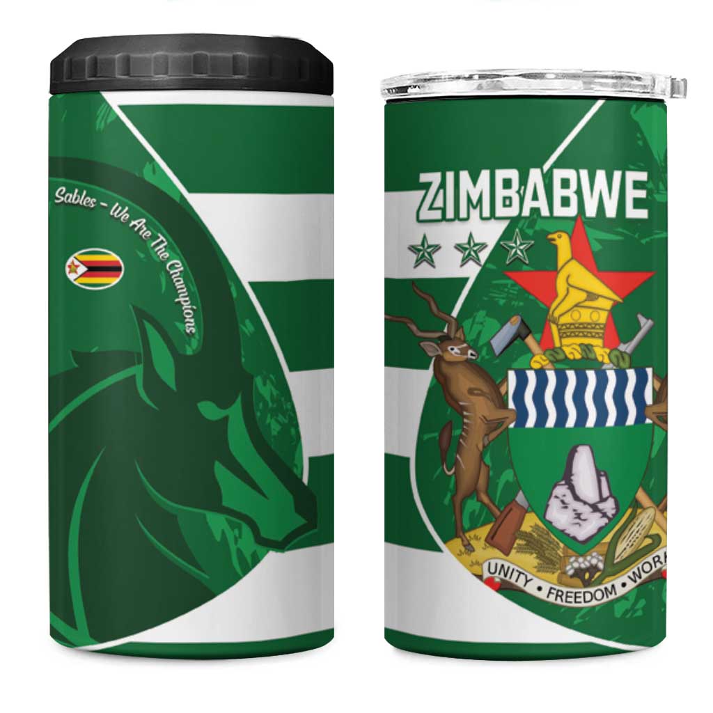 Zimbabwe Rugby Custom 4 in 1 Can Cooler Tumbler Sables 3rd Champions Proud - Wonder Print Shop