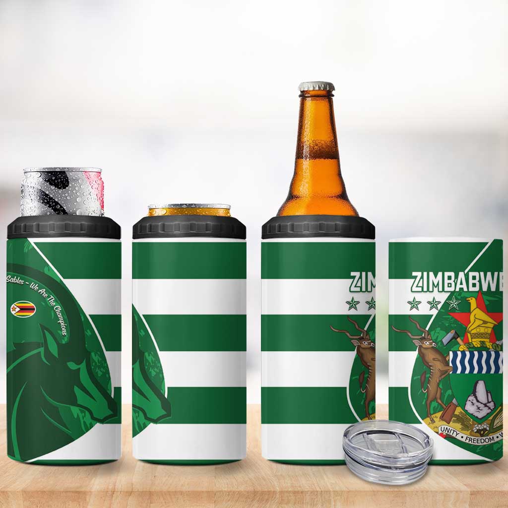 Zimbabwe Rugby Custom 4 in 1 Can Cooler Tumbler Sables 3rd Champions Proud - Wonder Print Shop