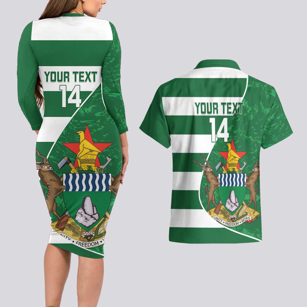Zimbabwe Rugby Custom Couples Matching Long Sleeve Bodycon Dress and Hawaiian Shirt Sables 3rd Champions Proud - Wonder Print Shop