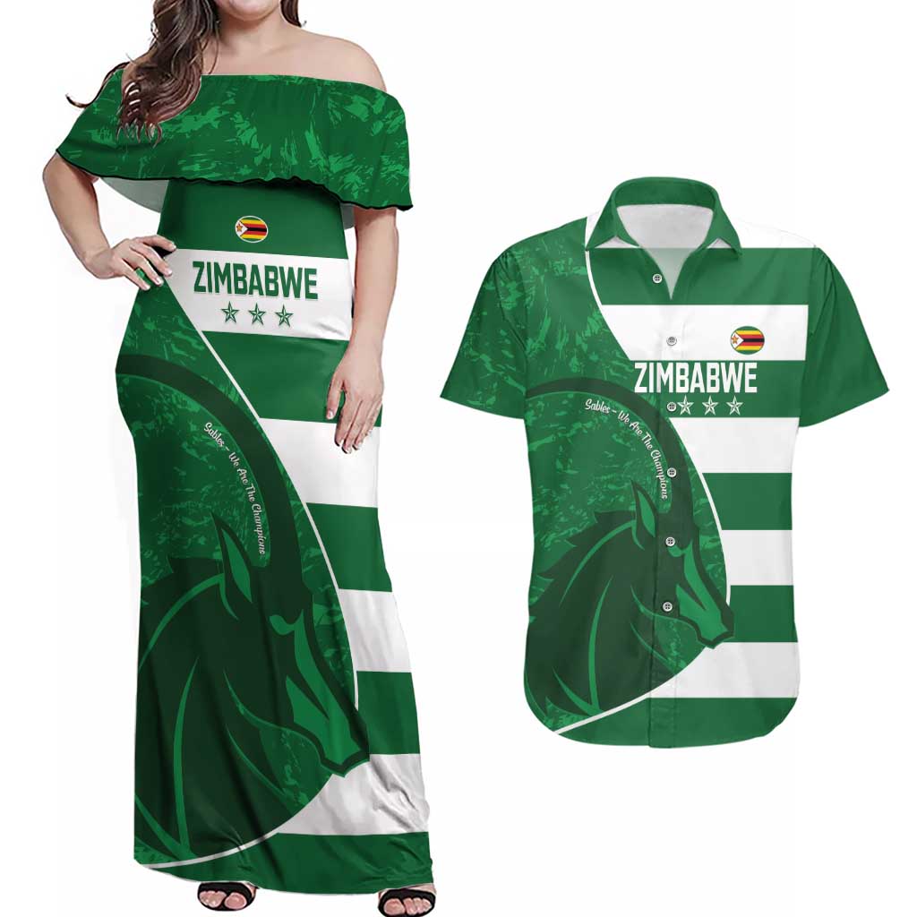 Zimbabwe Rugby Custom Couples Matching Off Shoulder Maxi Dress and Hawaiian Shirt Sables 3rd Champions Proud - Wonder Print Shop
