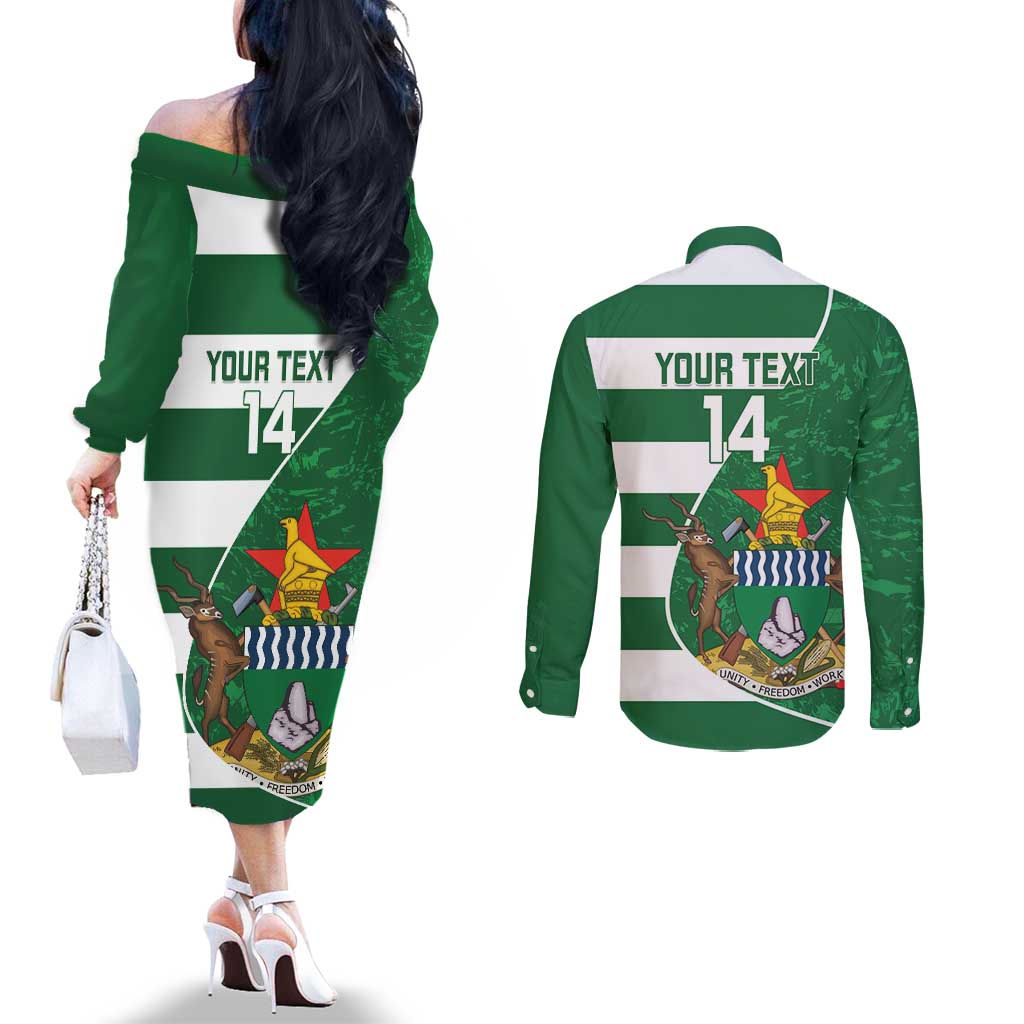 Zimbabwe Rugby Custom Couples Matching Off The Shoulder Long Sleeve Dress and Long Sleeve Button Shirt Sables 3rd Champions Proud - Wonder Print Shop