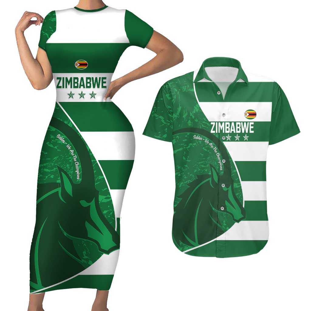 Zimbabwe Rugby Custom Couples Matching Short Sleeve Bodycon Dress and Hawaiian Shirt Sables 3rd Champions Proud - Wonder Print Shop