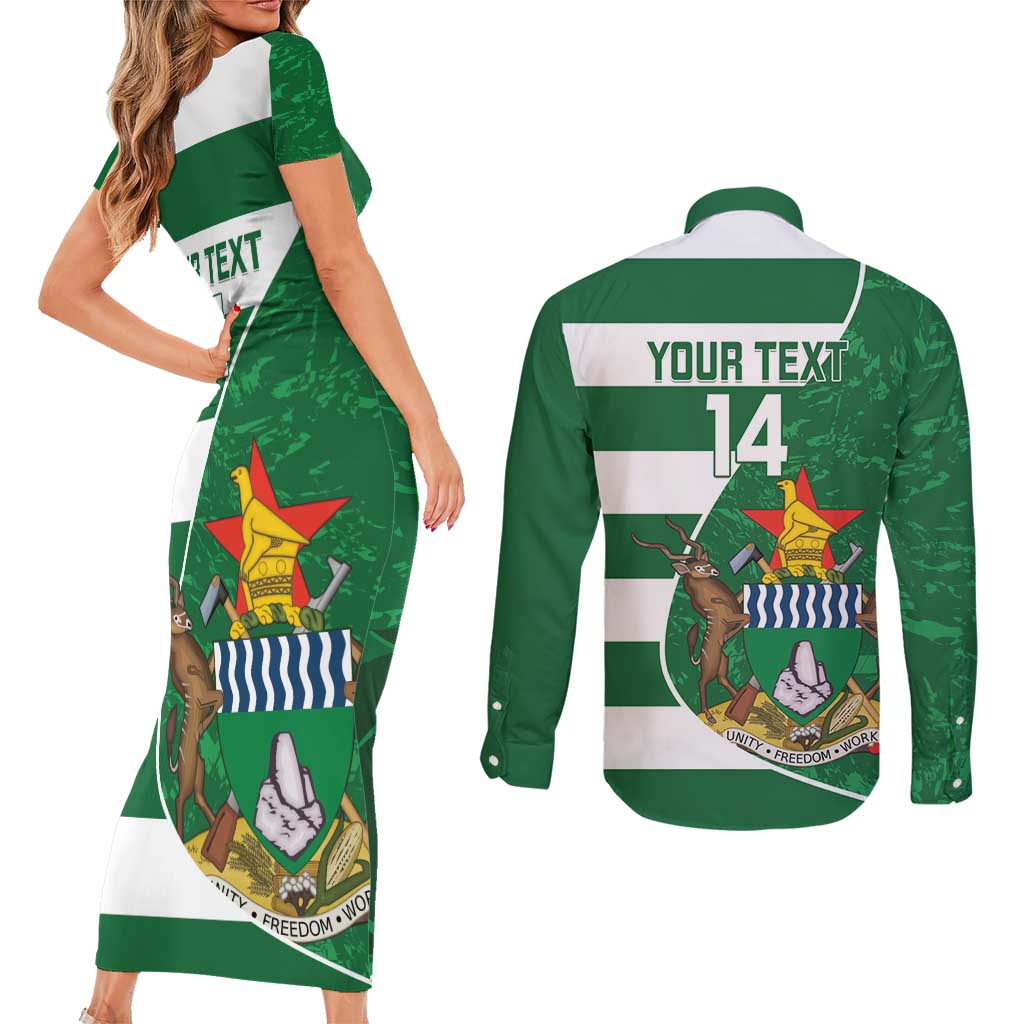 Zimbabwe Rugby Custom Couples Matching Short Sleeve Bodycon Dress and Long Sleeve Button Shirt Sables 3rd Champions Proud - Wonder Print Shop