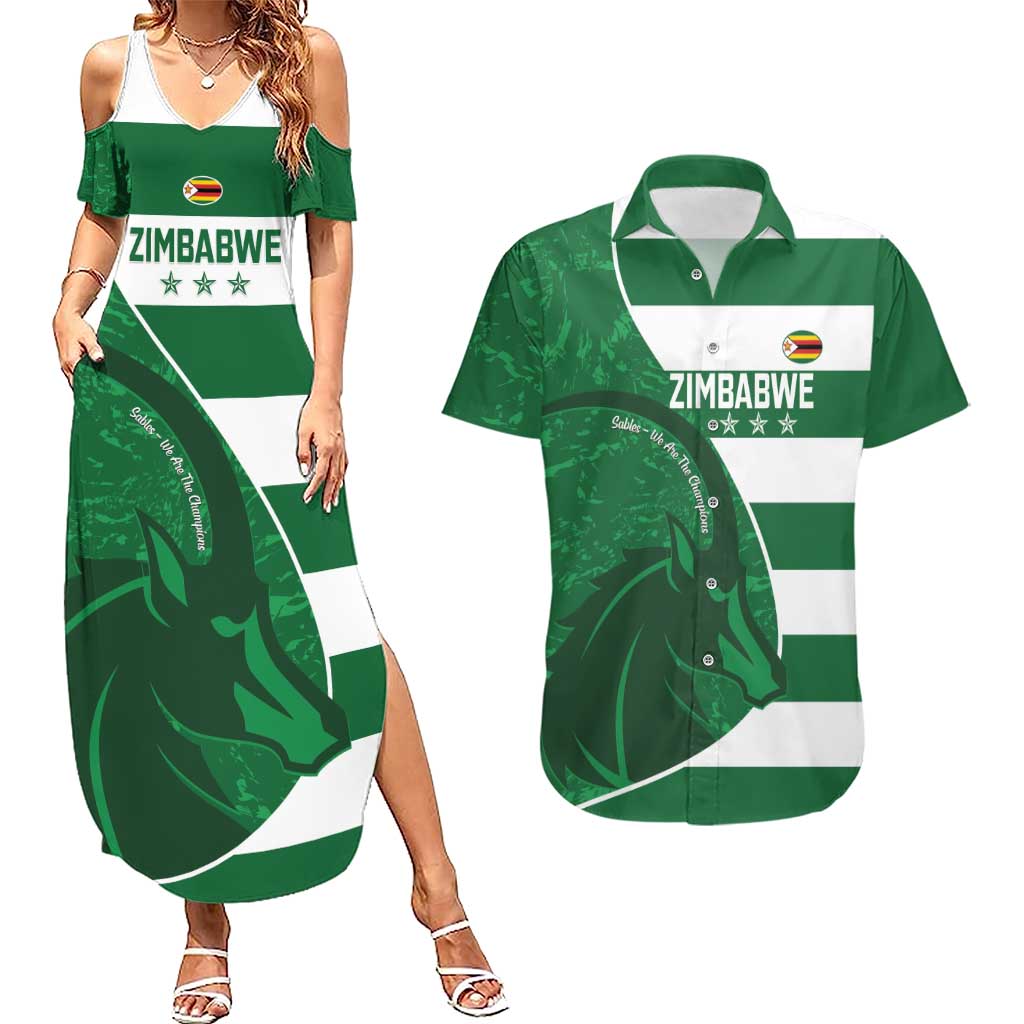 Zimbabwe Rugby Custom Couples Matching Summer Maxi Dress and Hawaiian Shirt Sables 3rd Champions Proud - Wonder Print Shop