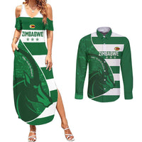 Zimbabwe Rugby Custom Couples Matching Summer Maxi Dress and Long Sleeve Button Shirt Sables 3rd Champions Proud - Wonder Print Shop