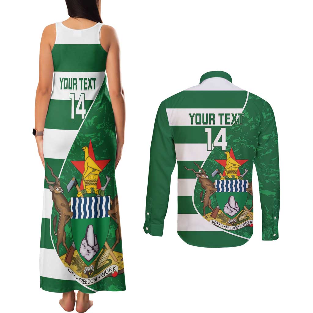 Zimbabwe Rugby Custom Couples Matching Tank Maxi Dress and Long Sleeve Button Shirt Sables 3rd Champions Proud - Wonder Print Shop
