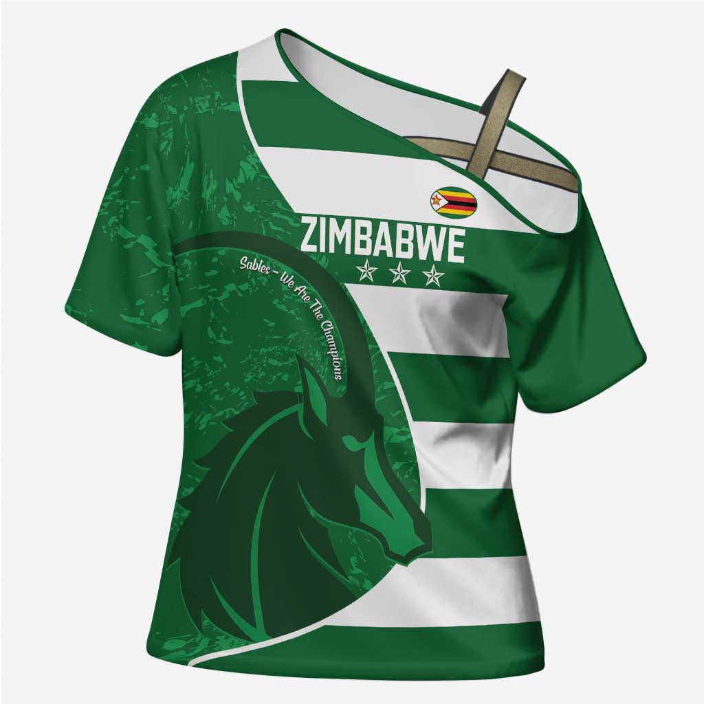 Zimbabwe Rugby Custom Cross Shoulder Shirt Sables 3rd Champions Proud - Wonder Print Shop