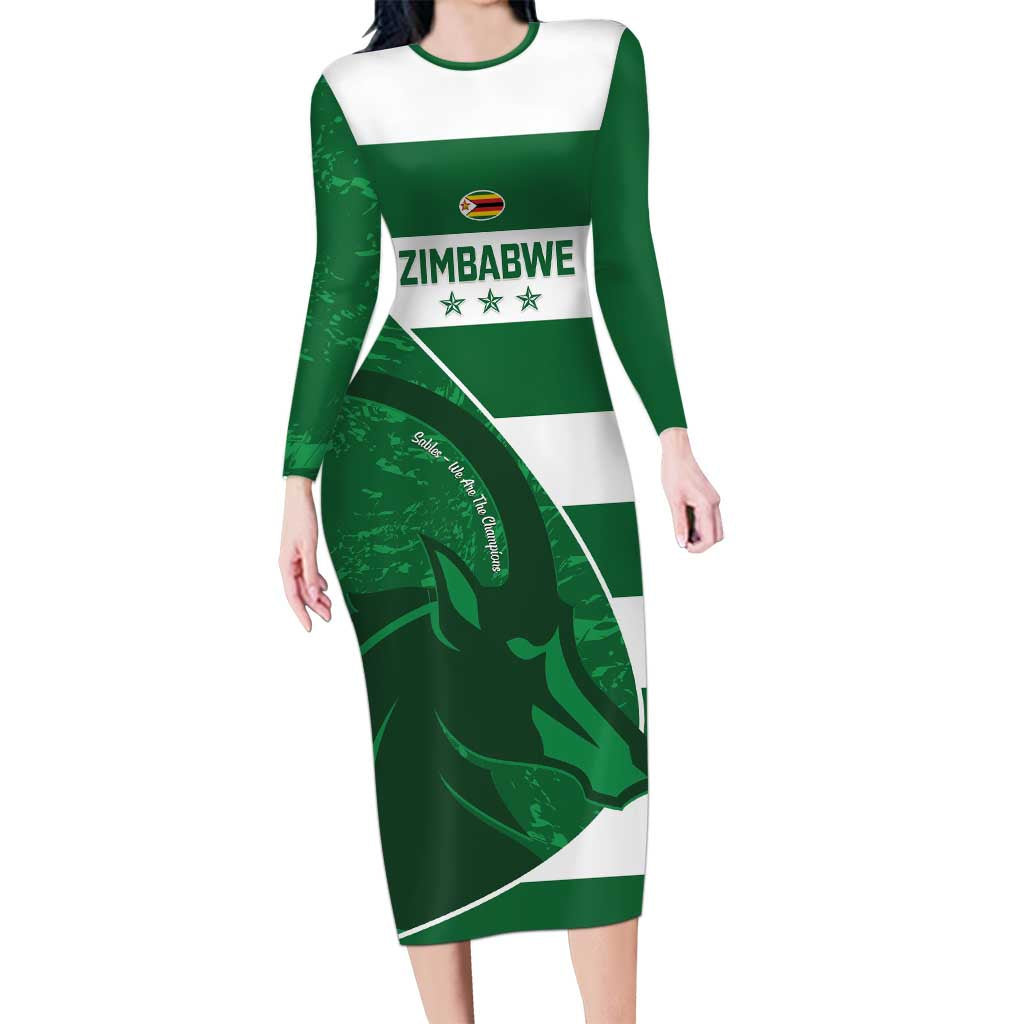Zimbabwe Rugby Custom Family Matching Long Sleeve Bodycon Dress and Hawaiian Shirt Sables 3rd Champions Proud - Wonder Print Shop