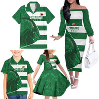 Zimbabwe Rugby Custom Family Matching Off The Shoulder Long Sleeve Dress and Hawaiian Shirt Sables 3rd Champions Proud - Wonder Print Shop
