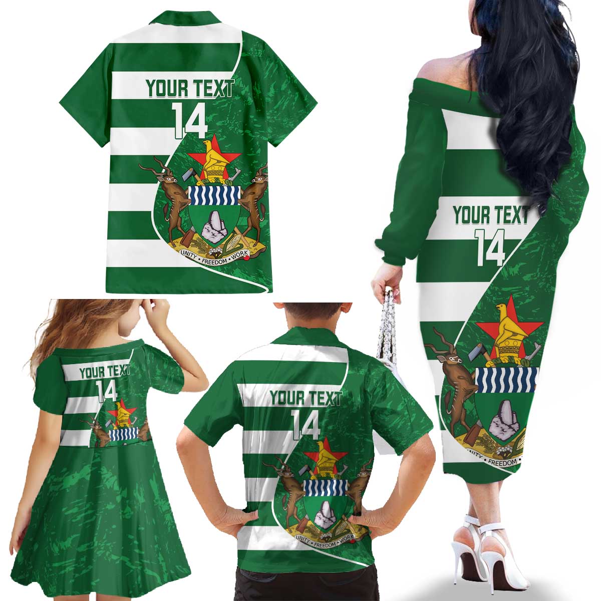 Zimbabwe Rugby Custom Family Matching Off The Shoulder Long Sleeve Dress and Hawaiian Shirt Sables 3rd Champions Proud - Wonder Print Shop