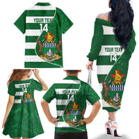 Zimbabwe Rugby Custom Family Matching Off The Shoulder Long Sleeve Dress and Hawaiian Shirt Sables 3rd Champions Proud - Wonder Print Shop