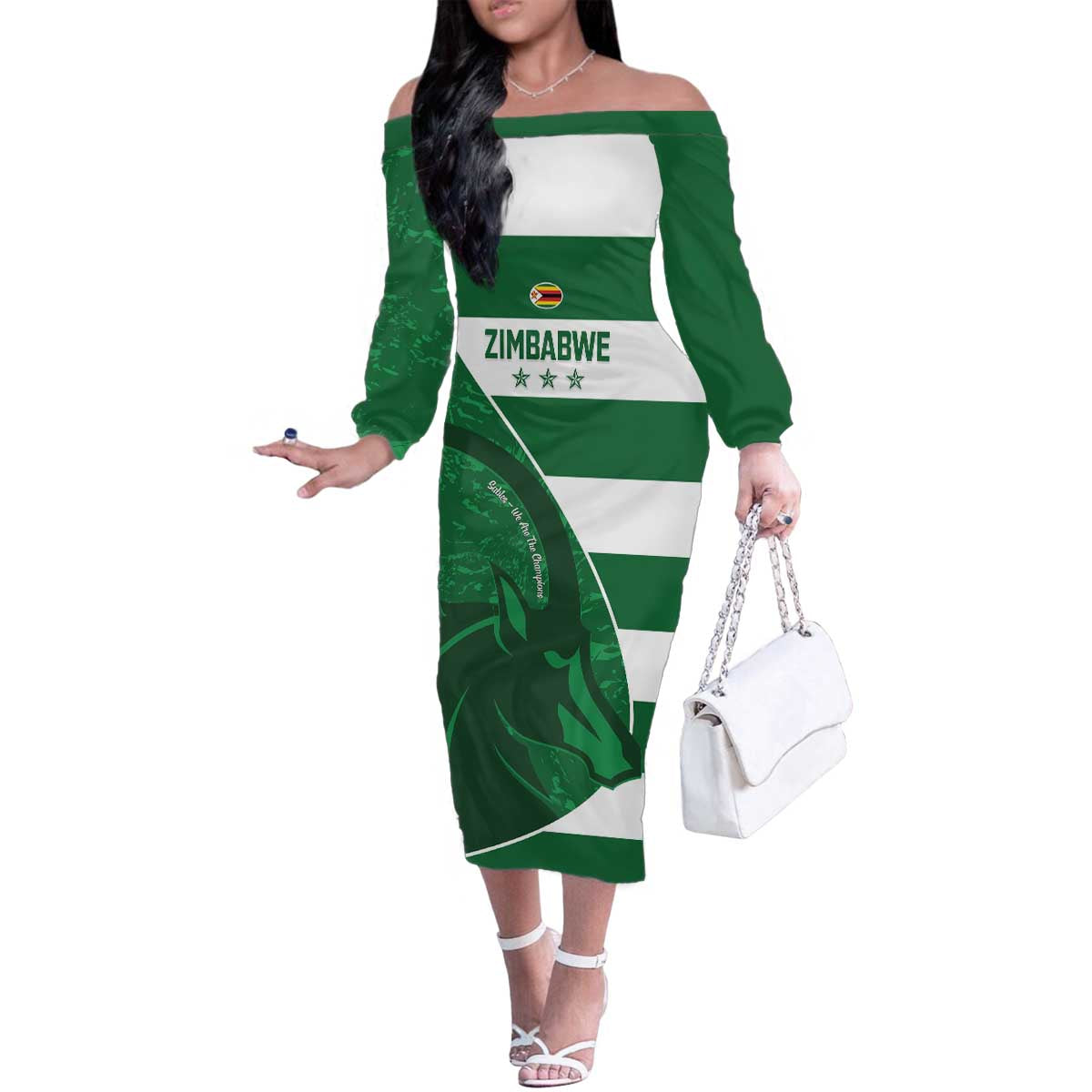 Zimbabwe Rugby Custom Family Matching Off The Shoulder Long Sleeve Dress and Hawaiian Shirt Sables 3rd Champions Proud - Wonder Print Shop