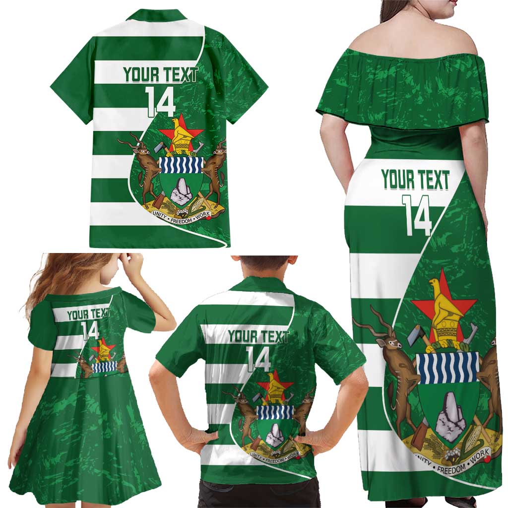 Zimbabwe Rugby Custom Family Matching Off Shoulder Maxi Dress and Hawaiian Shirt Sables 3rd Champions Proud - Wonder Print Shop
