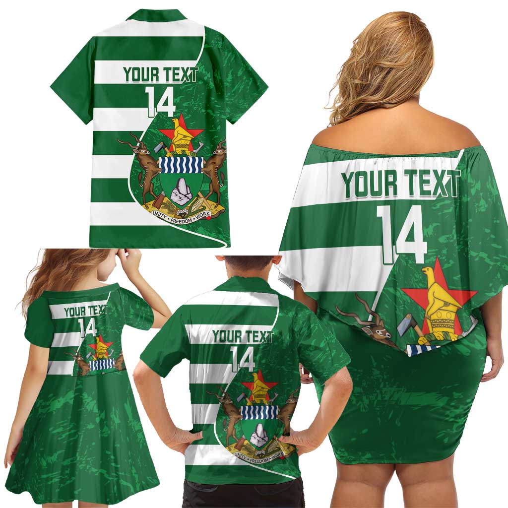 Zimbabwe Rugby Custom Family Matching Off Shoulder Short Dress and Hawaiian Shirt Sables 3rd Champions Proud - Wonder Print Shop