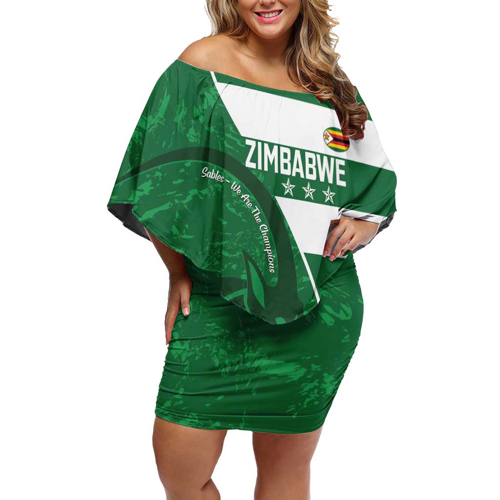 Zimbabwe Rugby Custom Family Matching Off Shoulder Short Dress and Hawaiian Shirt Sables 3rd Champions Proud - Wonder Print Shop