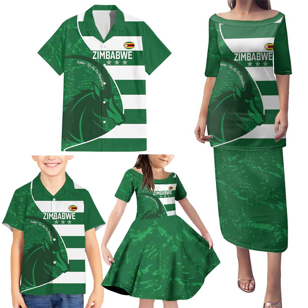 Zimbabwe Rugby Custom Family Matching Puletasi and Hawaiian Shirt Sables 3rd Champions Proud - Wonder Print Shop
