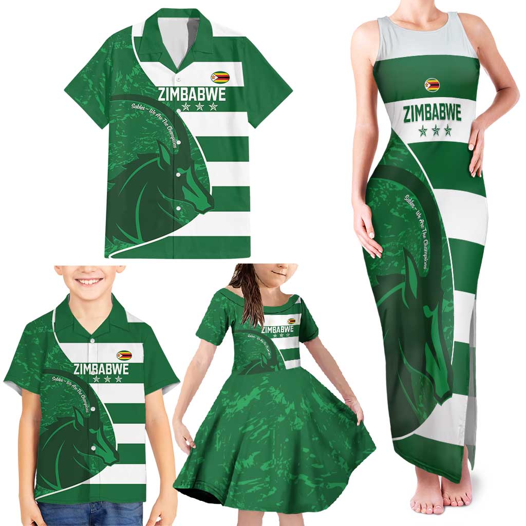 Zimbabwe Rugby Custom Family Matching Tank Maxi Dress and Hawaiian Shirt Sables 3rd Champions Proud - Wonder Print Shop