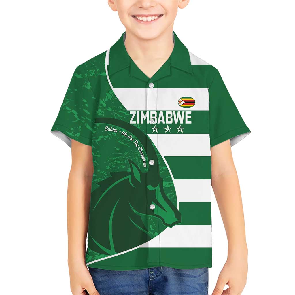 Zimbabwe Rugby Custom Kid Hawaiian Shirt Sables 3rd Champions Proud - Wonder Print Shop