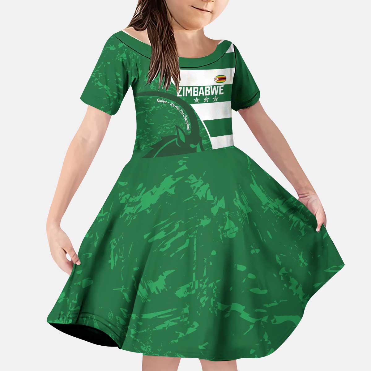 Zimbabwe Rugby Custom Kid Short Sleeve Dress Sables 3rd Champions Proud - Wonder Print Shop