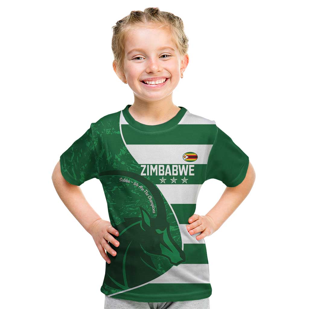 Zimbabwe Rugby Custom Kid T Shirt Sables 3rd Champions Proud - Wonder Print Shop