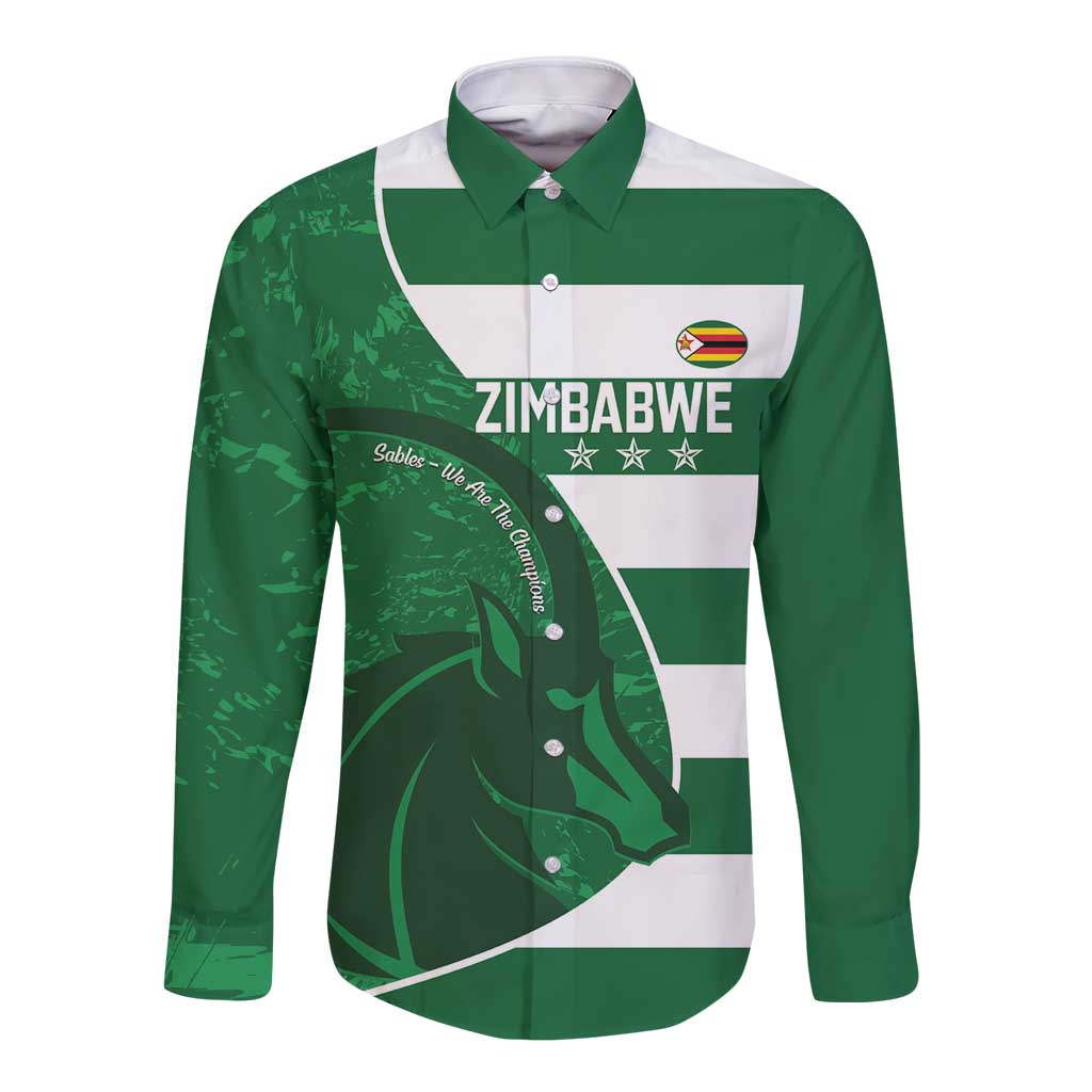 Zimbabwe Rugby Custom Long Sleeve Button Shirt Sables 3rd Champions Proud - Wonder Print Shop