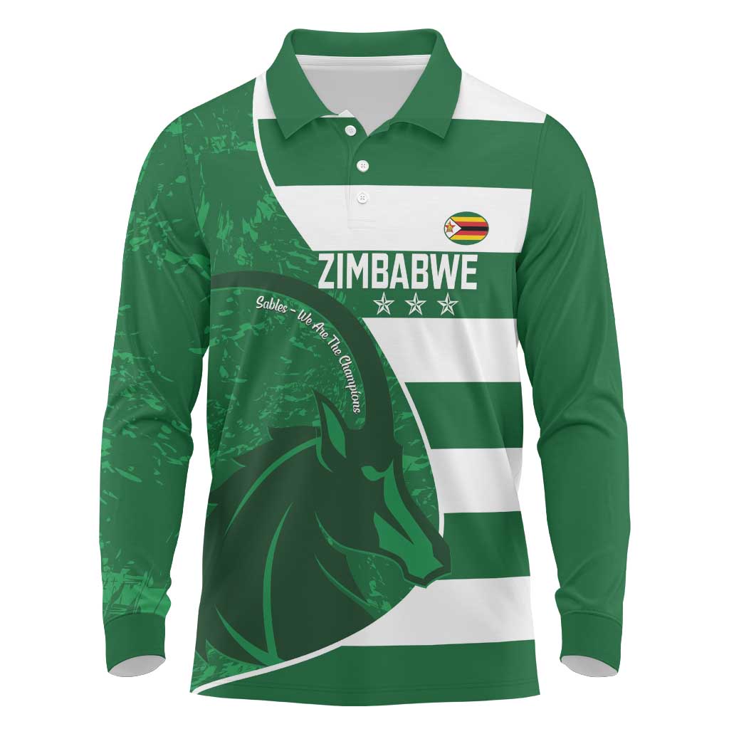 Zimbabwe Rugby Custom Long Sleeve Polo Shirt Sables 3rd Champions Proud - Wonder Print Shop