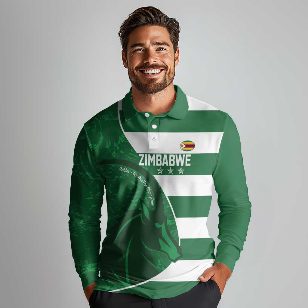 Zimbabwe Rugby Custom Long Sleeve Polo Shirt Sables 3rd Champions Proud - Wonder Print Shop
