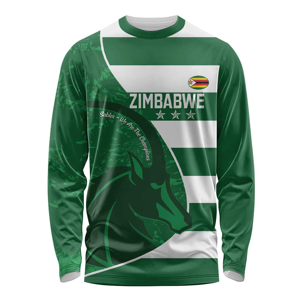 Zimbabwe Rugby Custom Long Sleeve Shirt Sables 3rd Champions Proud - Wonder Print Shop