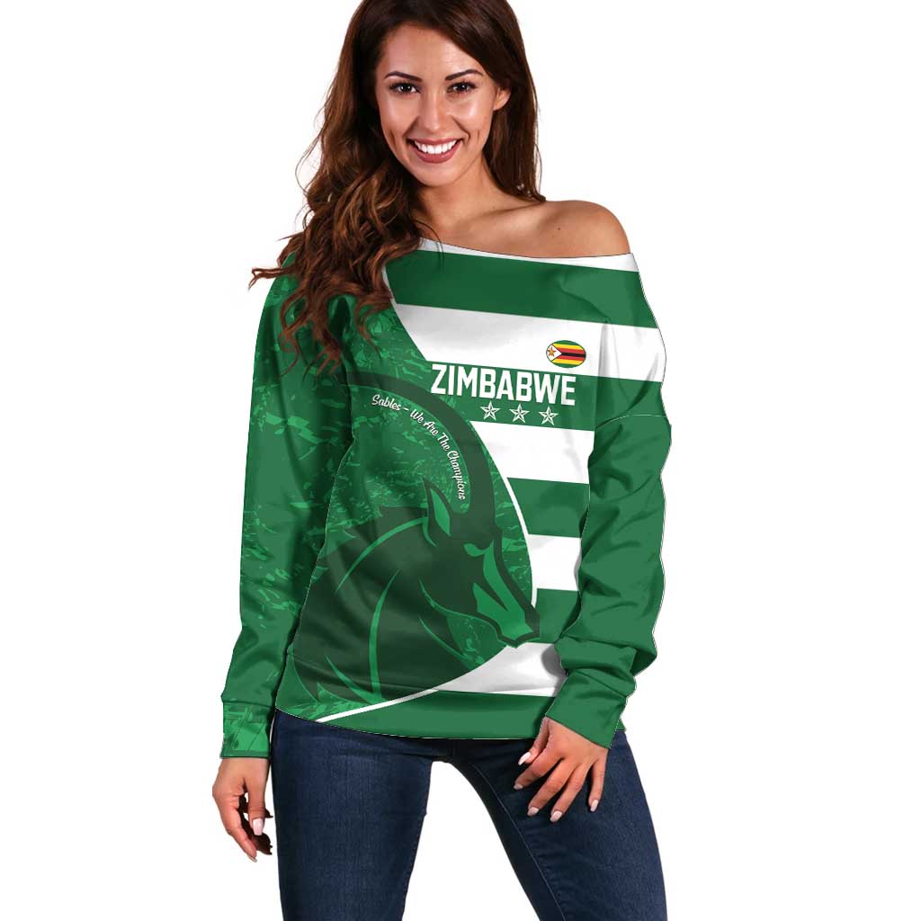 Zimbabwe Rugby Custom Off Shoulder Sweater Sables 3rd Champions Proud - Wonder Print Shop