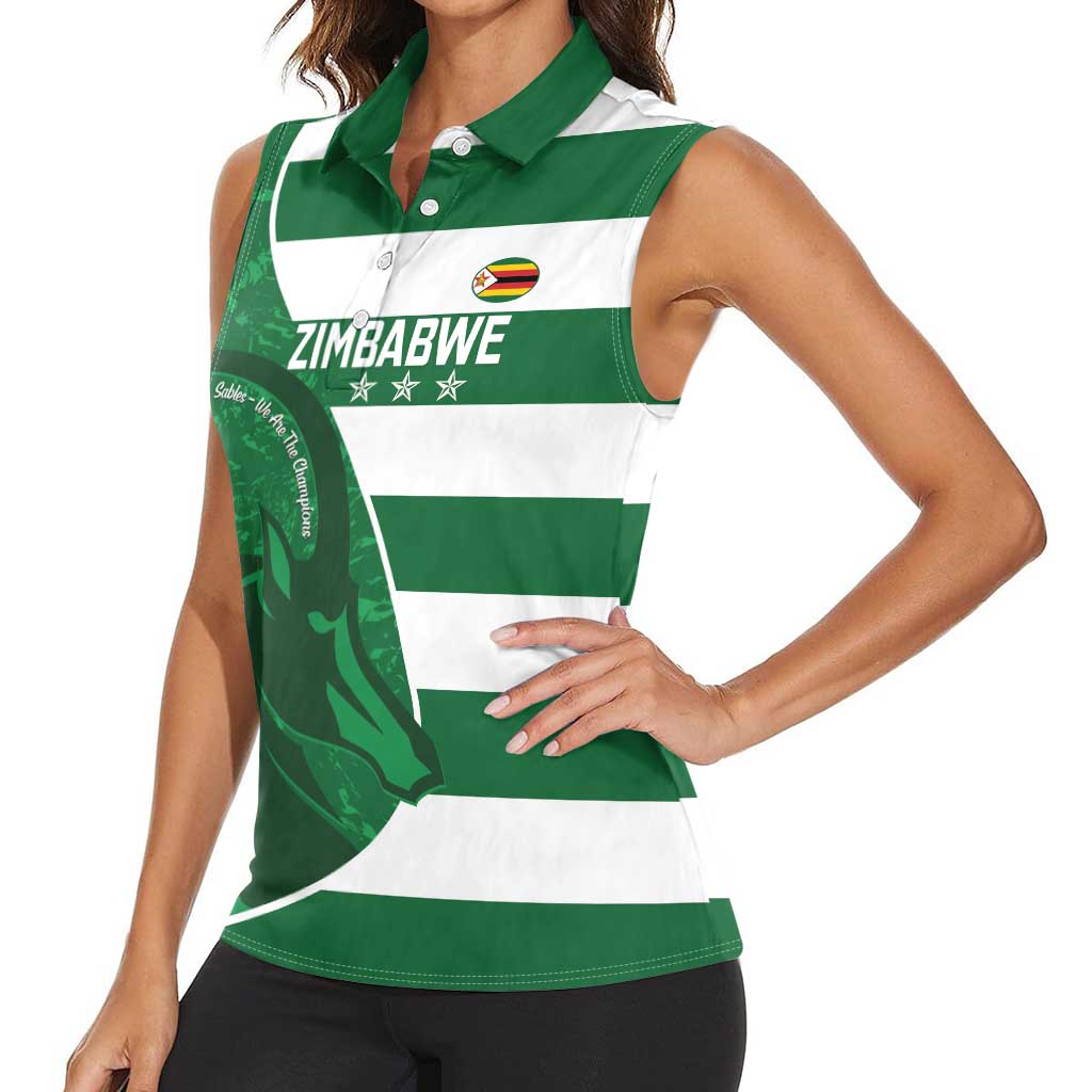 Zimbabwe Rugby Custom Women Sleeveless Polo Shirt Sables 3rd Champions Proud - Wonder Print Shop