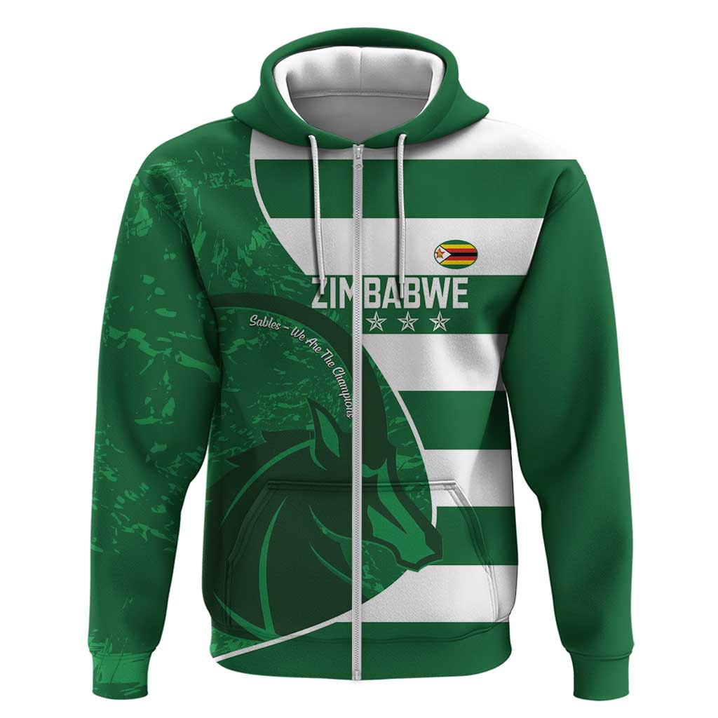 Zimbabwe Rugby Custom Zip Hoodie Sables 3rd Champions Proud - Wonder Print Shop