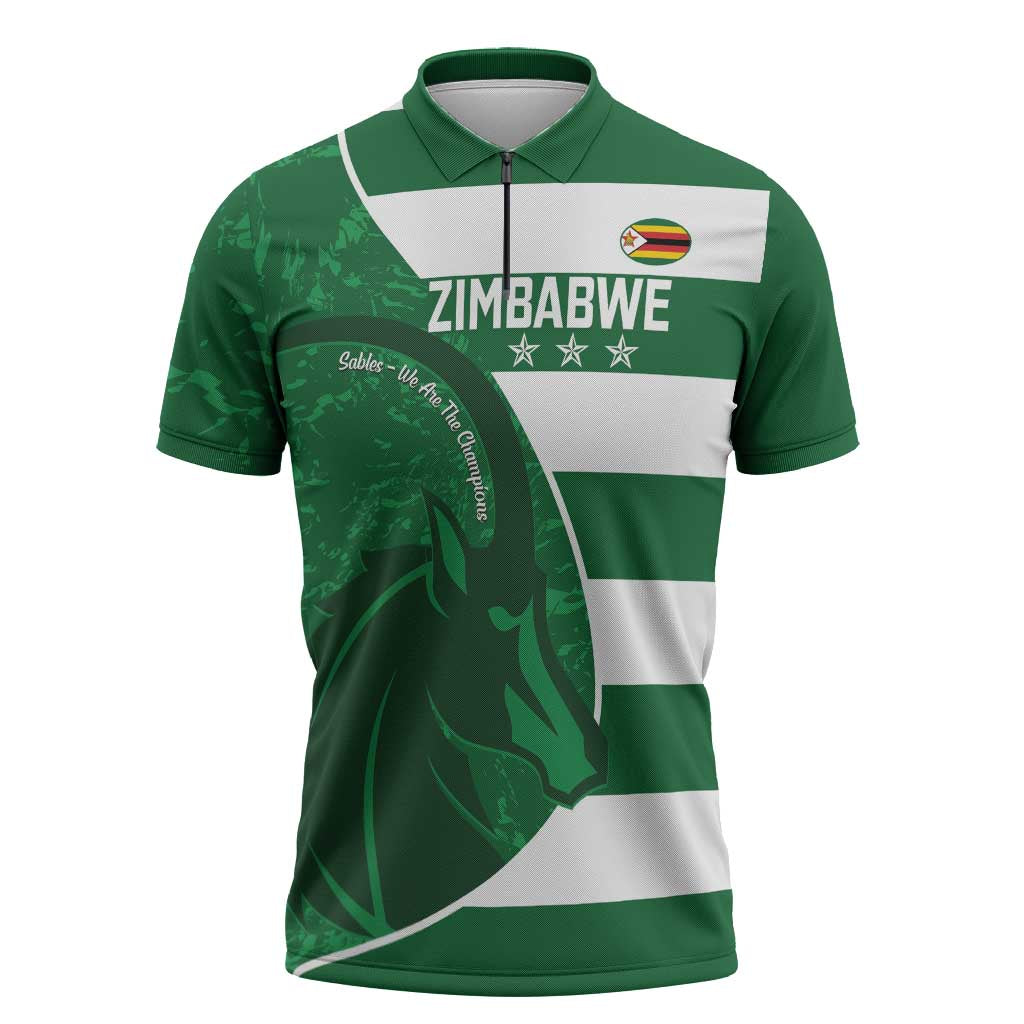 Zimbabwe Rugby Custom Zipper Polo Shirt Sables 3rd Champions Proud - Wonder Print Shop