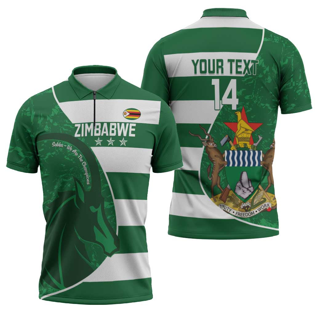 Zimbabwe Rugby Custom Zipper Polo Shirt Sables 3rd Champions Proud - Wonder Print Shop