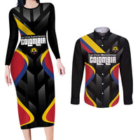 Custom Colombia Football Couples Matching Long Sleeve Bodycon Dress and Long Sleeve Button Shirt Vamos Las Chicas Superpoderosas - Wonder Print Shop
