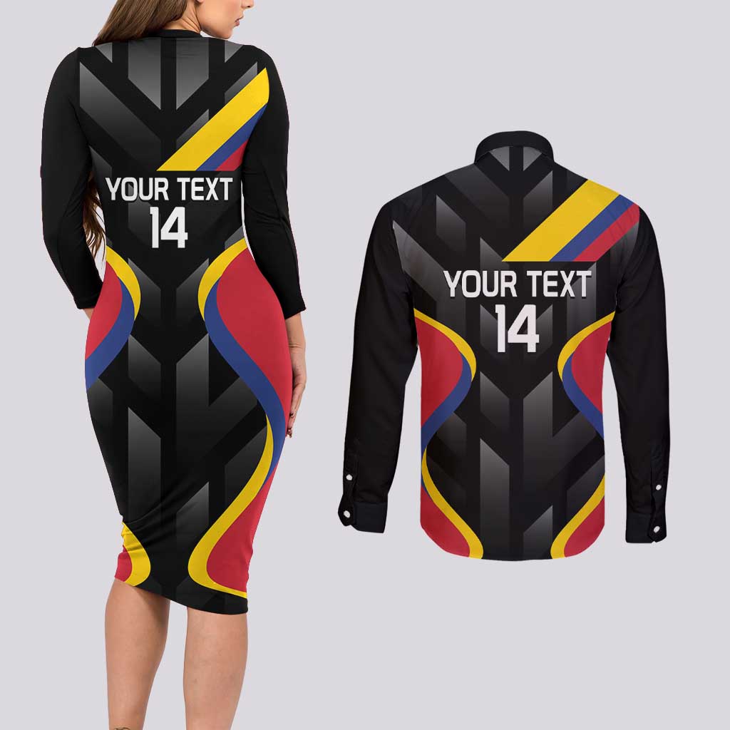 Custom Colombia Football Couples Matching Long Sleeve Bodycon Dress and Long Sleeve Button Shirt Vamos Las Chicas Superpoderosas - Wonder Print Shop