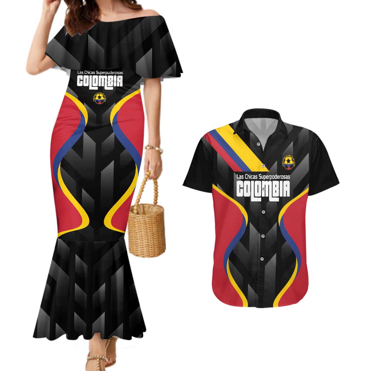 Custom Colombia Football Couples Matching Mermaid Dress and Hawaiian Shirt Vamos Las Chicas Superpoderosas - Wonder Print Shop