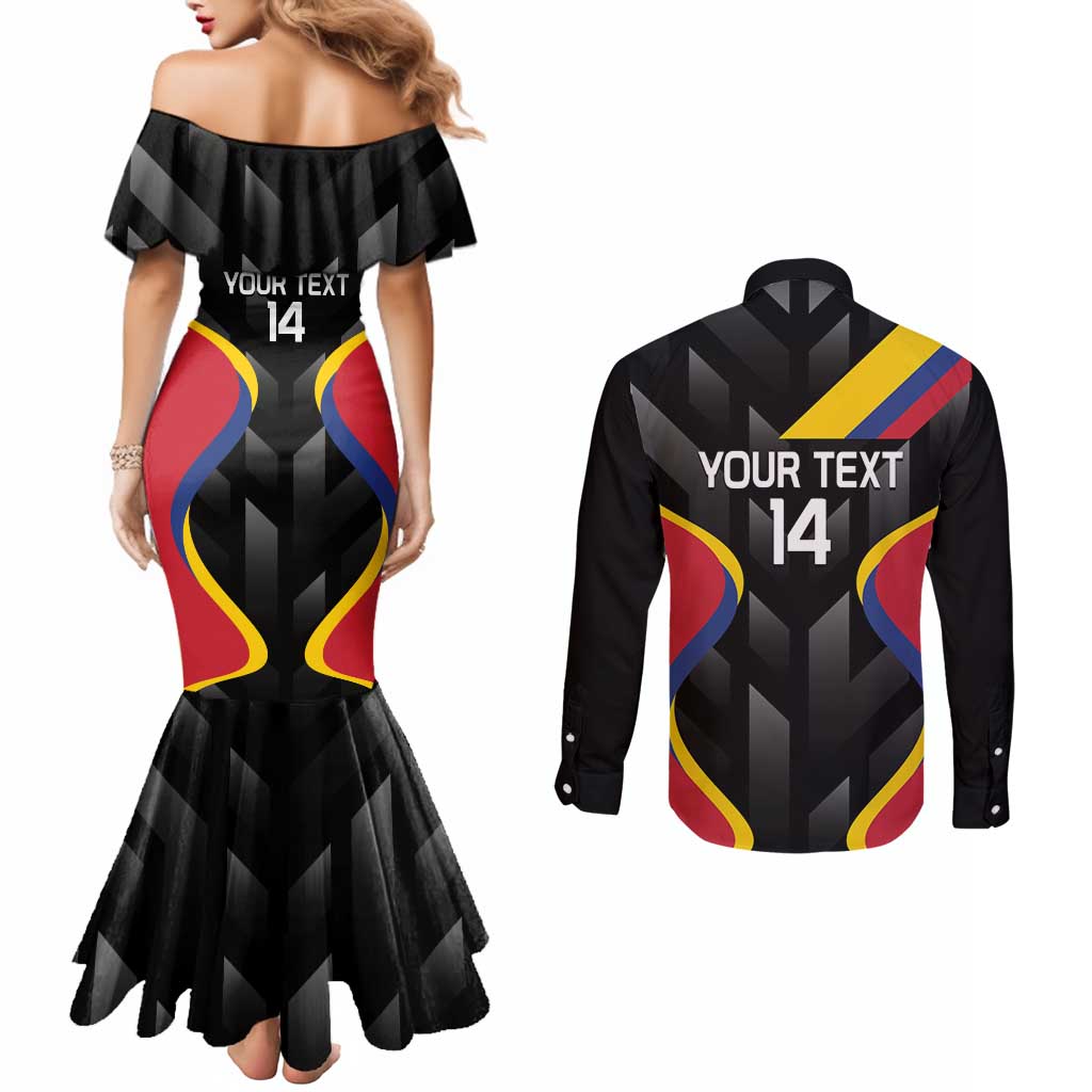 Custom Colombia Football Couples Matching Mermaid Dress and Long Sleeve Button Shirt Vamos Las Chicas Superpoderosas - Wonder Print Shop