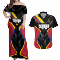 Custom Colombia Football Couples Matching Off Shoulder Maxi Dress and Hawaiian Shirt Vamos Las Chicas Superpoderosas - Wonder Print Shop
