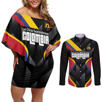 Custom Colombia Football Couples Matching Off Shoulder Short Dress and Long Sleeve Button Shirt Vamos Las Chicas Superpoderosas - Wonder Print Shop