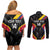Custom Colombia Football Couples Matching Off Shoulder Short Dress and Long Sleeve Button Shirt Vamos Las Chicas Superpoderosas - Wonder Print Shop