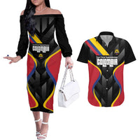 Custom Colombia Football Couples Matching Off The Shoulder Long Sleeve Dress and Hawaiian Shirt Vamos Las Chicas Superpoderosas - Wonder Print Shop