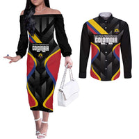 Custom Colombia Football Couples Matching Off The Shoulder Long Sleeve Dress and Long Sleeve Button Shirt Vamos Las Chicas Superpoderosas - Wonder Print Shop