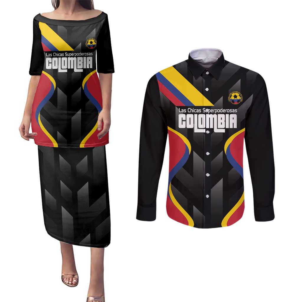 Custom Colombia Football Couples Matching Puletasi and Long Sleeve Button Shirt Vamos Las Chicas Superpoderosas - Wonder Print Shop