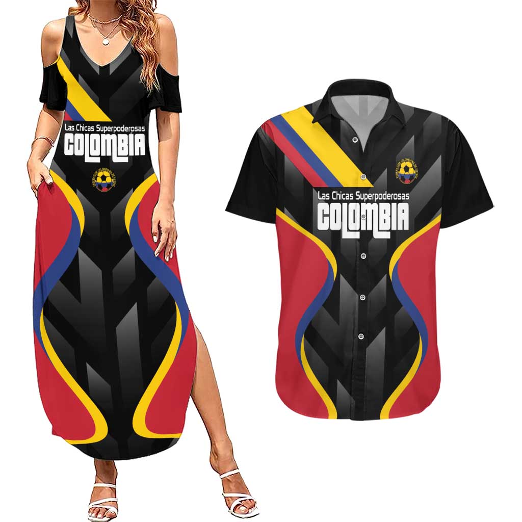 Custom Colombia Football Couples Matching Summer Maxi Dress and Hawaiian Shirt Vamos Las Chicas Superpoderosas - Wonder Print Shop