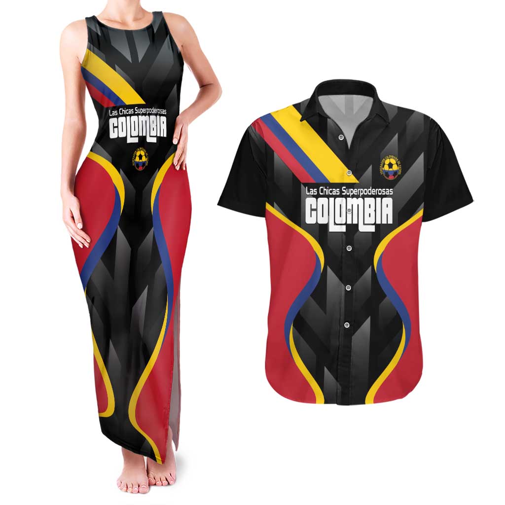 Custom Colombia Football Couples Matching Tank Maxi Dress and Hawaiian Shirt Vamos Las Chicas Superpoderosas - Wonder Print Shop