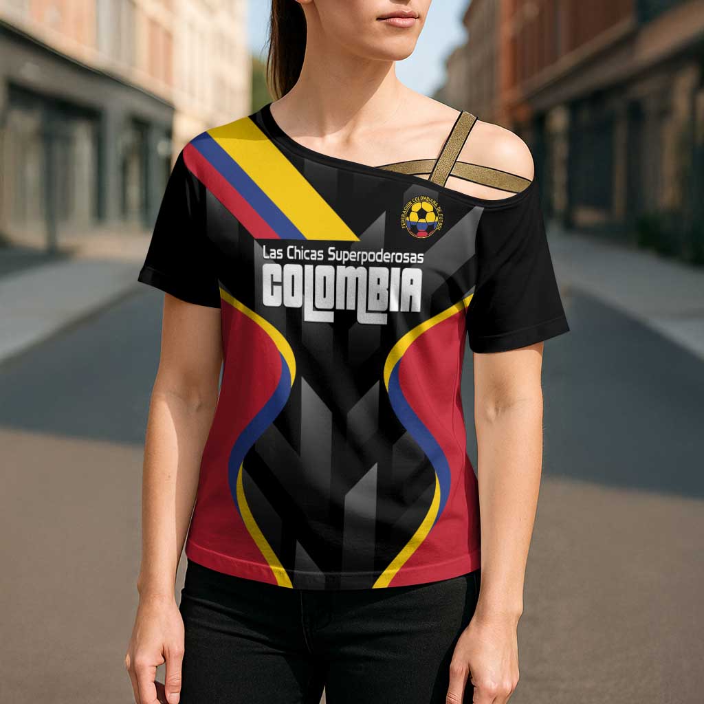 Custom Colombia Football Cross Shoulder Shirt Vamos Las Chicas Superpoderosas - Wonder Print Shop